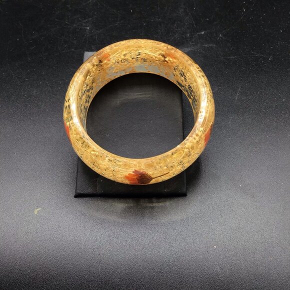 Resin Bangle Bracelet Preserved Dried Flowers Clear Resin with Orange Petals - Picture 3 of 6